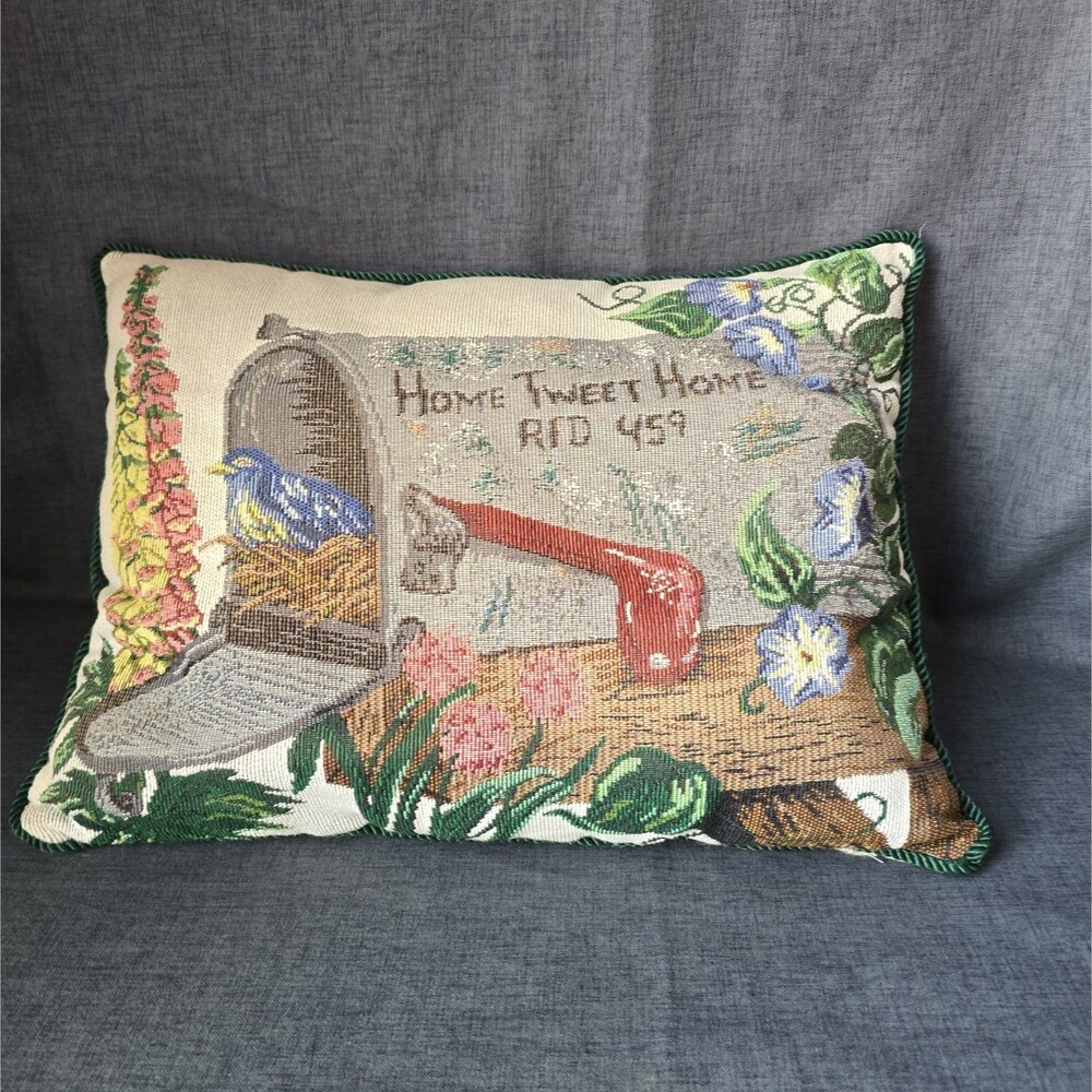 Home Tweet Home 459 Mailbox Tapestry Throw Pillow Cottagecore Birdhouse Nest